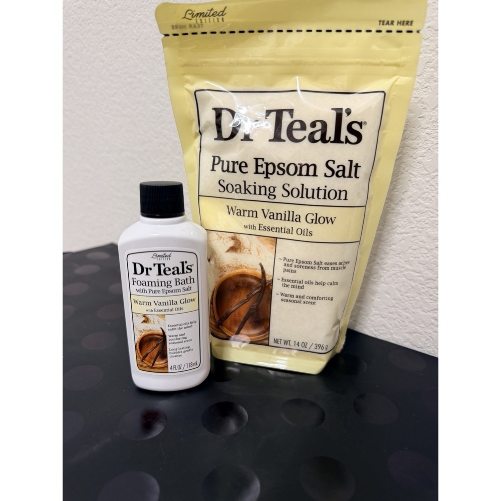 Dr Teal's Limited Edition WARM VANILLA GLOW Epsom Salt 14 Oz, Foaming Bath 4 Oz